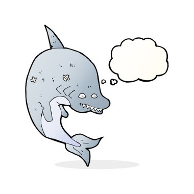 Düşünce baloncuklu çizgi film köpekbalığı