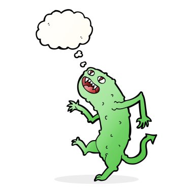 Düşünce baloncuklu çizgi film canavarı