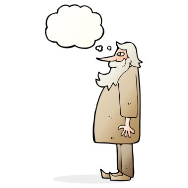 Düşünce baloncuğu olan sakallı yaşlı bir adam.