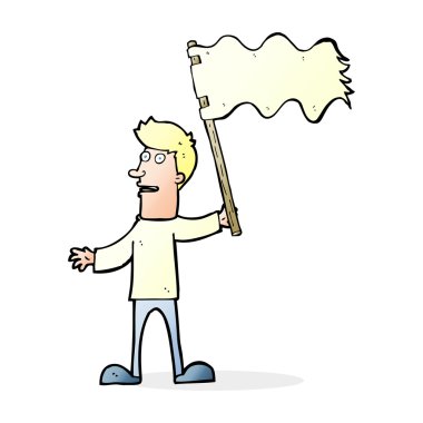 Beyaz bayrak sallayan çizgi film adamı.