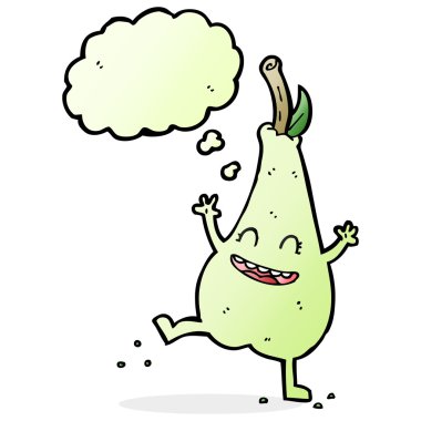 Düşünce baloncuğuyla dans eden mutlu çizgi film.