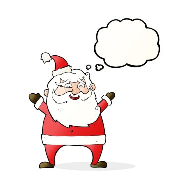 Düşünce baloncuklu neşeli Noel Baba çizgi filmi