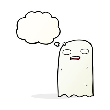 Düşünce baloncuklu komik bir hayalet.