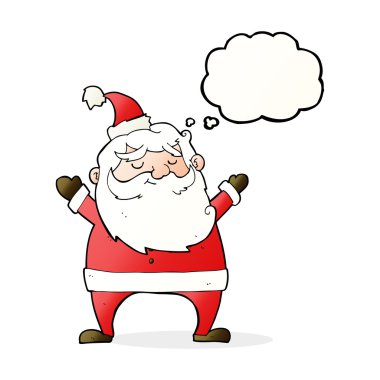 Düşünce baloncuklu neşeli Noel Baba çizgi filmi