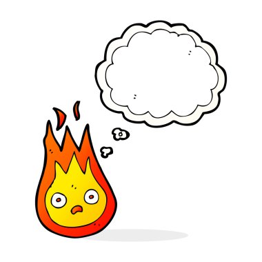 Düşünce baloncuklu çizgi film dostu ateş topu