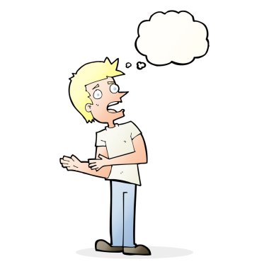 Düşünce baloncuğuyla bahaneler üreten çizgi film adamı.