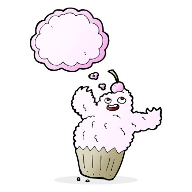 Düşünce baloncuklu kek canavarı.