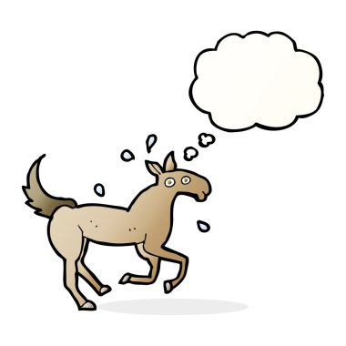 Düşünce baloncuğuyla terleyen at.