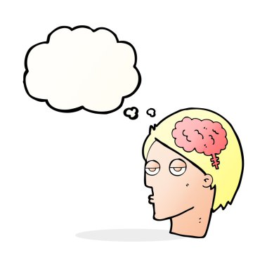 Düşünce baloncuklu beyin sembollü çizgi film başı