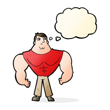 Düşünce baloncuğu olan karikatür vücut geliştirici