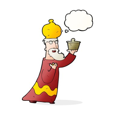 Düşünce baloncuğu olan üç bilge adamdan biri.