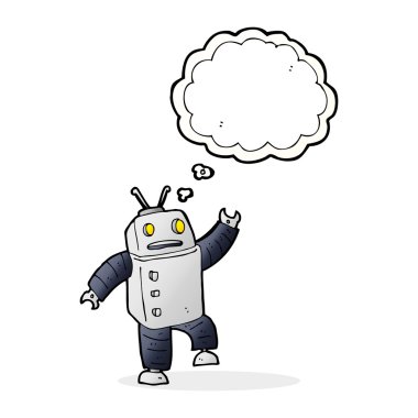 Düşünce baloncuklu çizgi film robotu