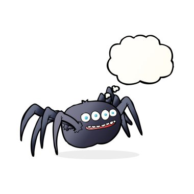 Düşünce baloncuklu korkunç örümcek çizgi filmi.