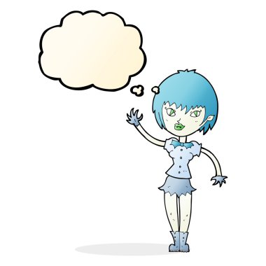 Düşünce baloncuğu olan vampir kız.