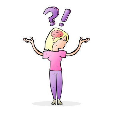 Çizgi filmdeki kadın soru soruyor.