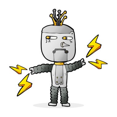 Düşünce baloncuğu sallayan robot.