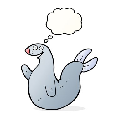 Düşünce baloncuklu mutlu fok.