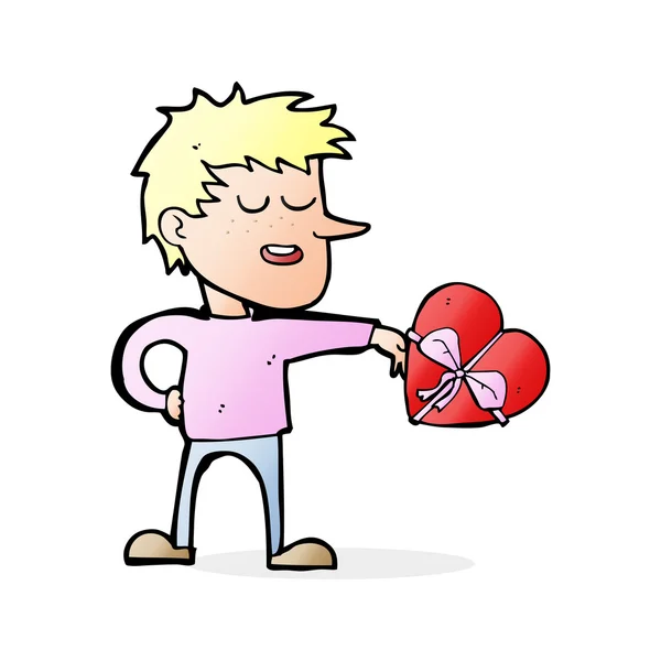 Cartoon man met de gift van de Valentijnskaart — Stockvector