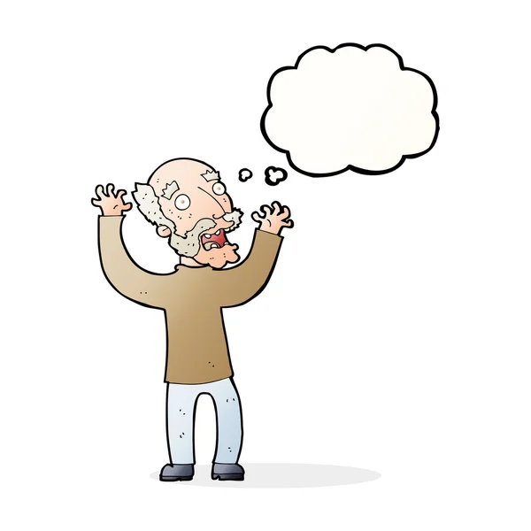 Cartoon terrified old man with thought bubble — Stock Vector