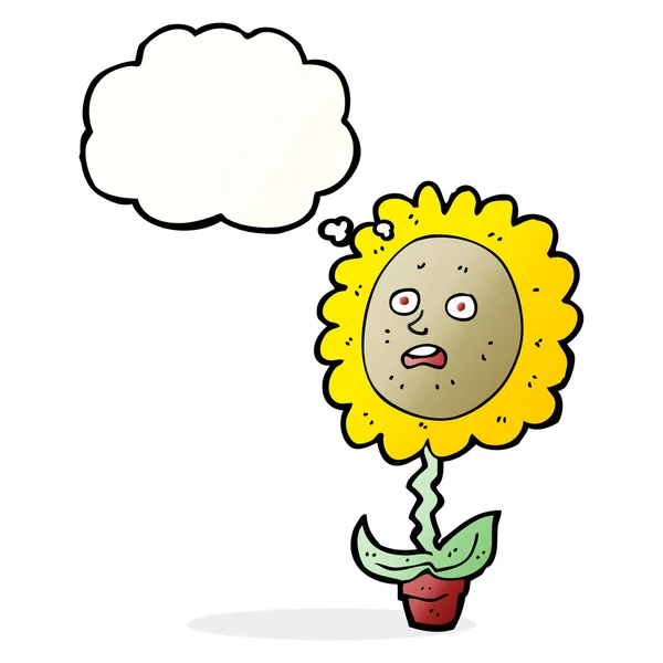 Cartoon bloem met gezicht met gedachte zeepbel — Stockvector