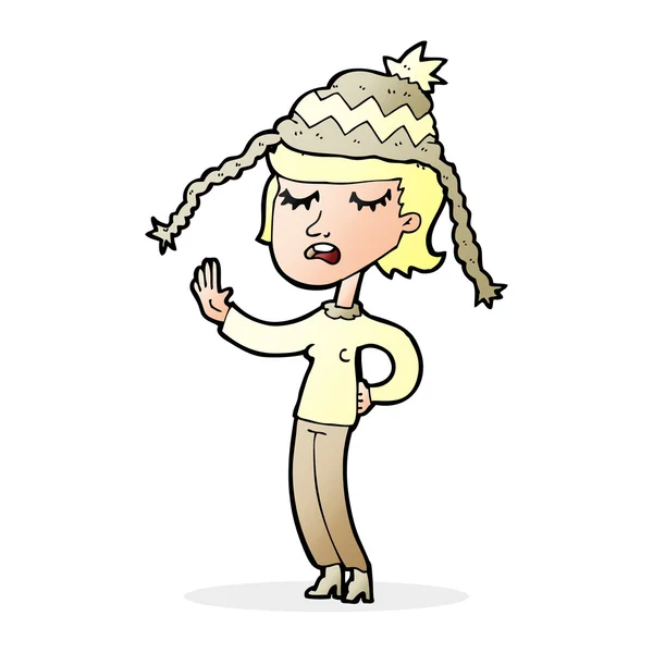 Cartoon vrouw dragen winter hoed — Stockvector