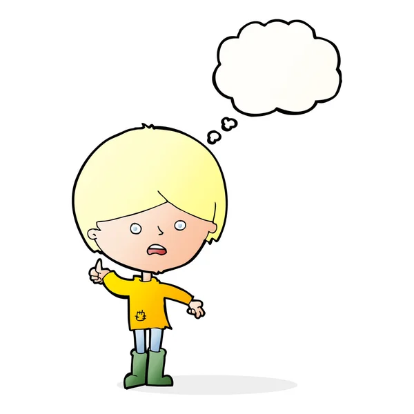 Cartoon unhappy boy with thought bubble — Stock Vector