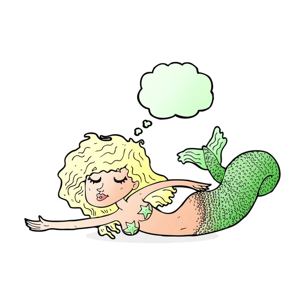 Sirena cartone animato con bolla di pensiero — Vettoriale Stock