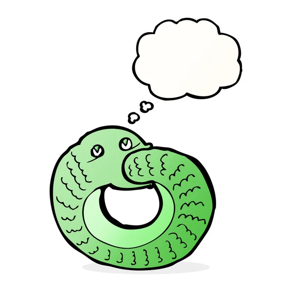 Serpent de dessin animé manger sa queue avec bulle de pensée — Image vectorielle