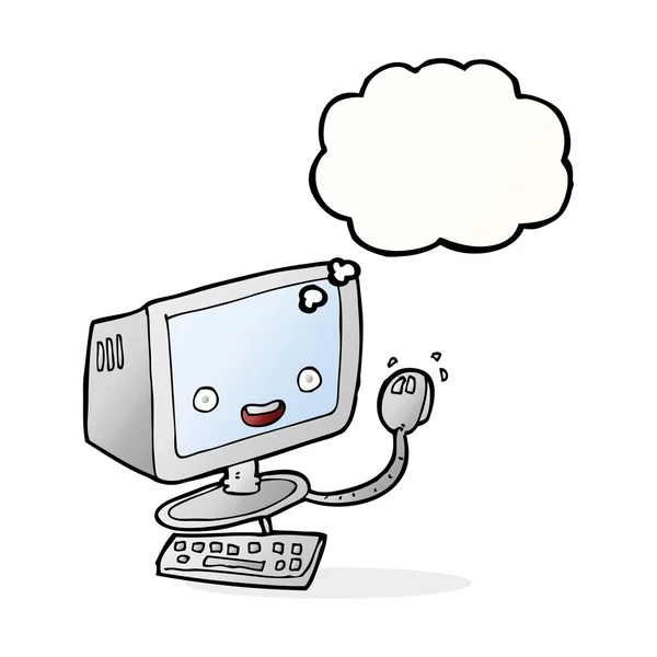 Computadora de dibujos animados con burbuja de pensamiento — Vector de stock