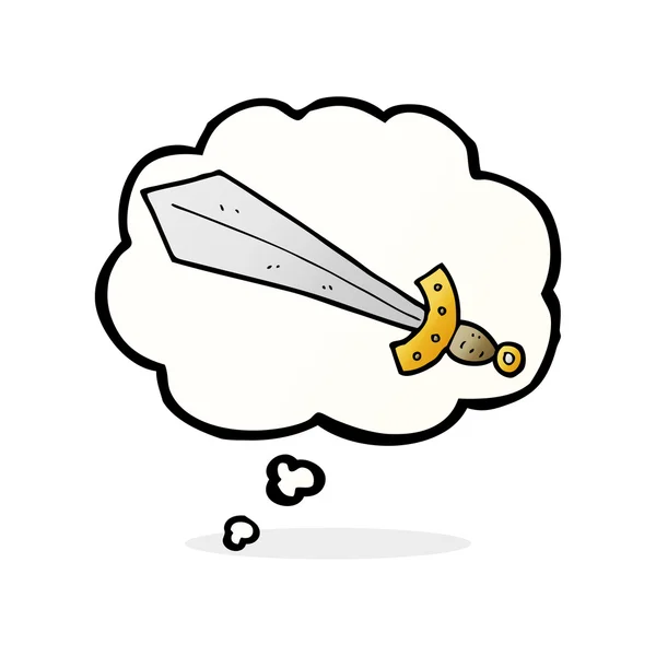 Cartoon-Schwert mit Gedankenblase — Stockvektor