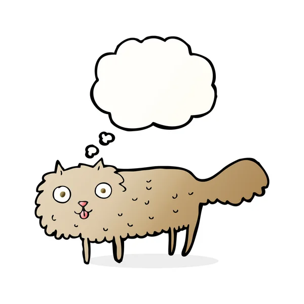 Мультяшный пушистый кот с мыслепузырем — стоковый вектор