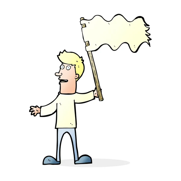 Homem dos desenhos animados acenando bandeira branca — Vetor de Stock