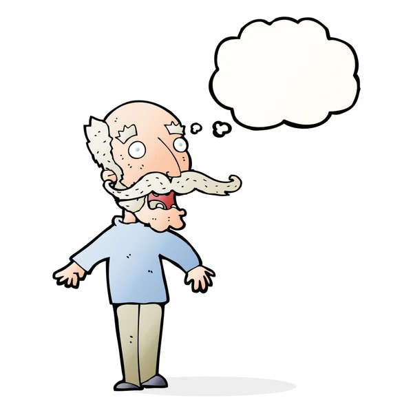 Cartoon old man gasping in surprise with thought bubble — Stock Vector
