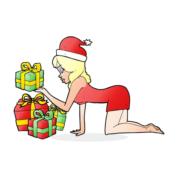 Мультфильм женщины открытия подарки — стоковый вектор