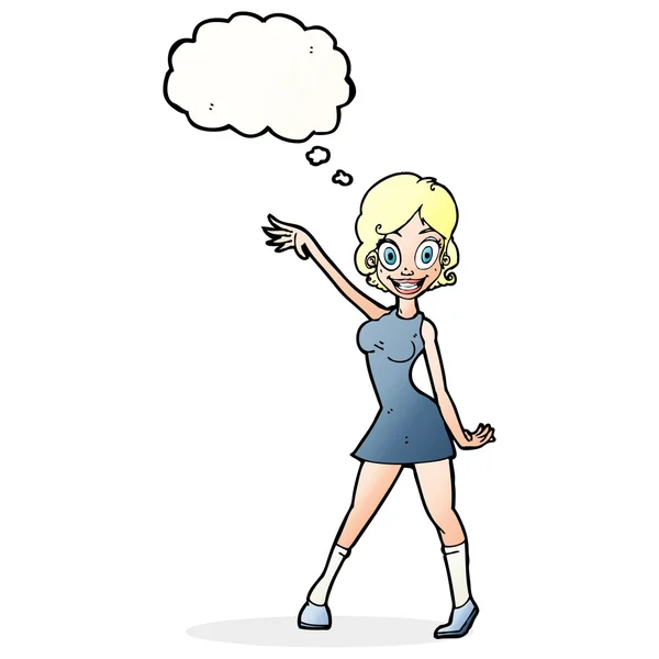 Chica de la fiesta de dibujos animados con burbuja de pensamiento — Vector de stock