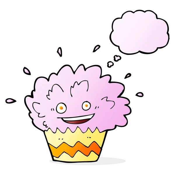 Dessin animé explosant cupcake avec bulle de pensée — Image vectorielle