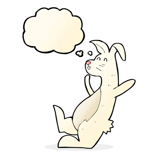 Dibujos animados conejo blanco con burbuja de pensamiento — Vector de stock