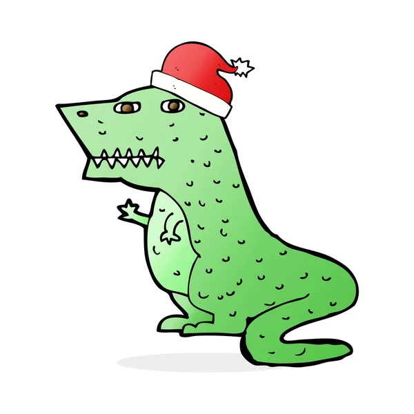 Cartoon-Dinosaurier mit Weihnachtsmütze — Stockvektor