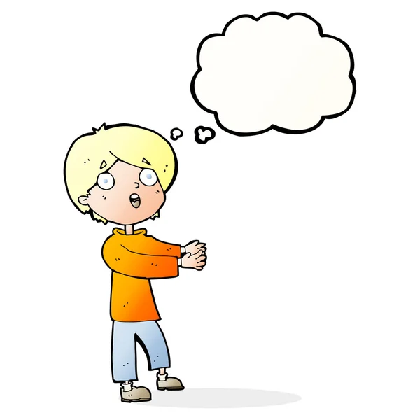 Cartoon shocked boy with thought bubble — Stock Vector