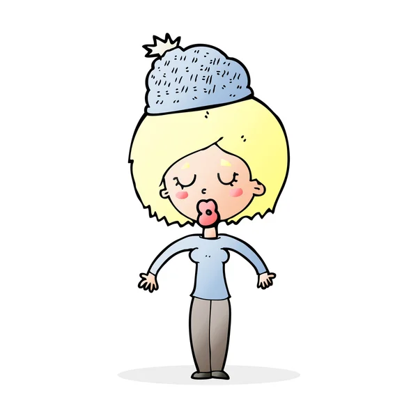 Mujer de dibujos animados con sombrero de invierno — Archivo Imágenes Vectoriales