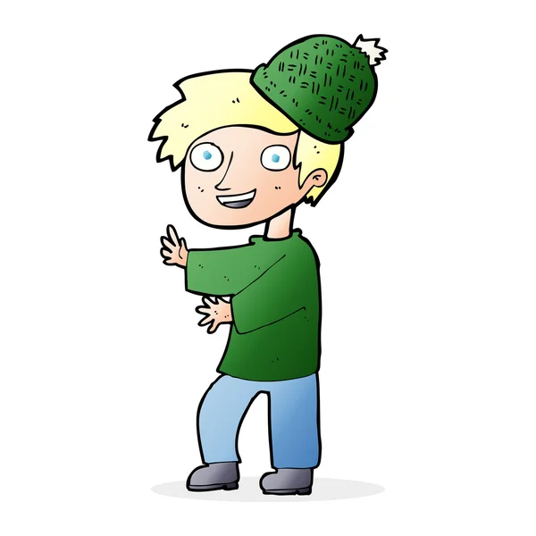 Hombre de dibujos animados con sombrero de invierno — Vector de stock