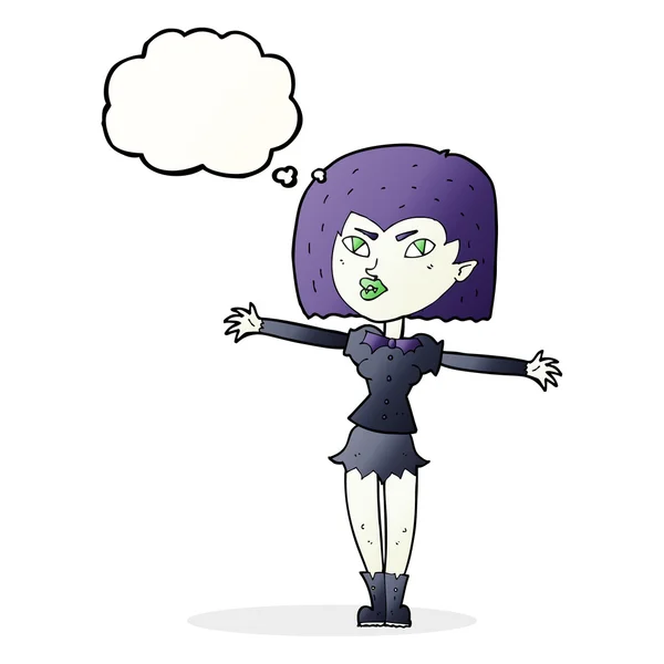 Desenho animado vampiro menina com pensamento bolha — Vetor de Stock