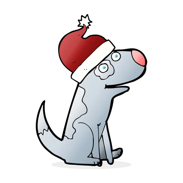 Zeichentrickhund mit Weihnachtsmütze — Stockvektor