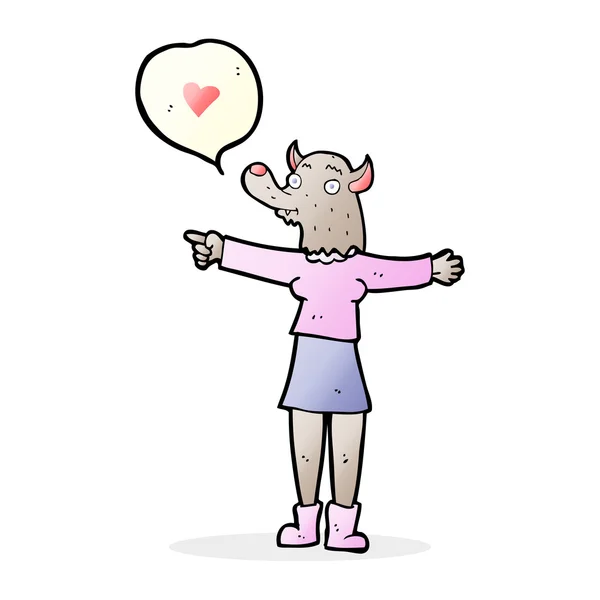 Cartone animato donna lupo mannaro innamorato — Vettoriale Stock