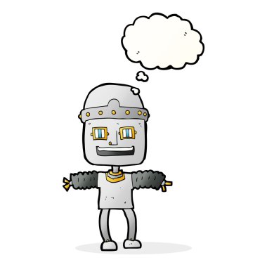 Düşünce baloncuklu çizgi film robotu