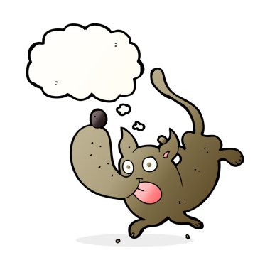 Düşünce baloncuklu komik bir köpek.