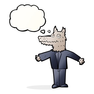 Düşünce baloncuklu çizgi film kurdu