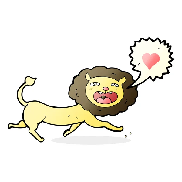 Lion dessin animé avec coeur d'amour — Image vectorielle