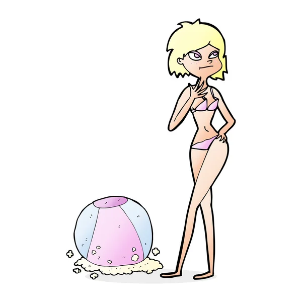 Beachball 'lu karikatür kadın — Stok Vektör
