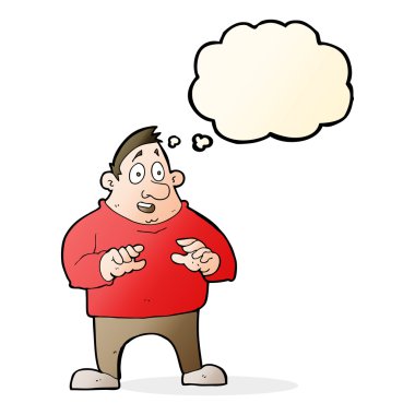 Çizgi film, şişman adamı düşünce balonuyla heyecanlandırdı.
